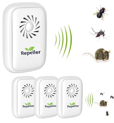 Répulsif à Ultrason Antiparasitaire, 4 pièces Répulsif électronique pour Insectes d'intérieur, Intérieur, Appareil Anti Moustique/Souris/Cafards/Rongeurs/Fourmis/Araignées/Insectes