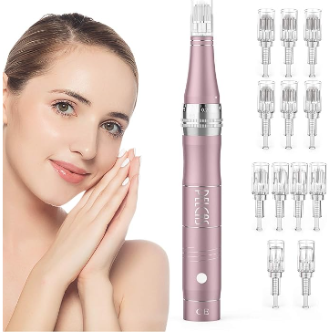 Microneedling pour Visage, Dermapen Microneedling Électrique avec 12 Aiguilles et 3 Vitesses - Soins Visage/Cou/Contour des Yeux, 0-2mm Stylo Microneedling