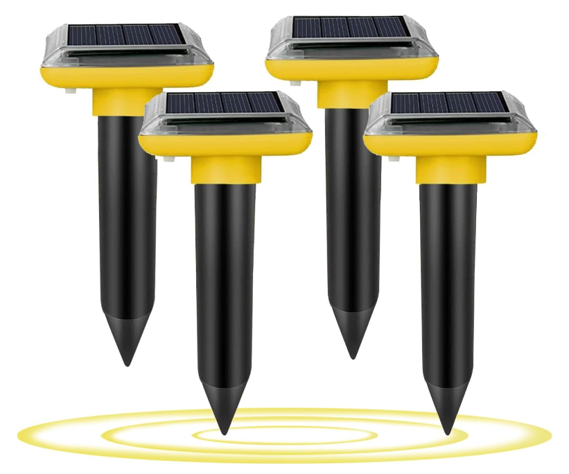 Lot de 4 Piquets Répulsifs Anti - Répulsifs Solaires pour Taupes - Répulsif sonique Contre Les Taupes et Les campagnols pour pelouse Jardin et Cour - Appareils électroniques d'extérieur