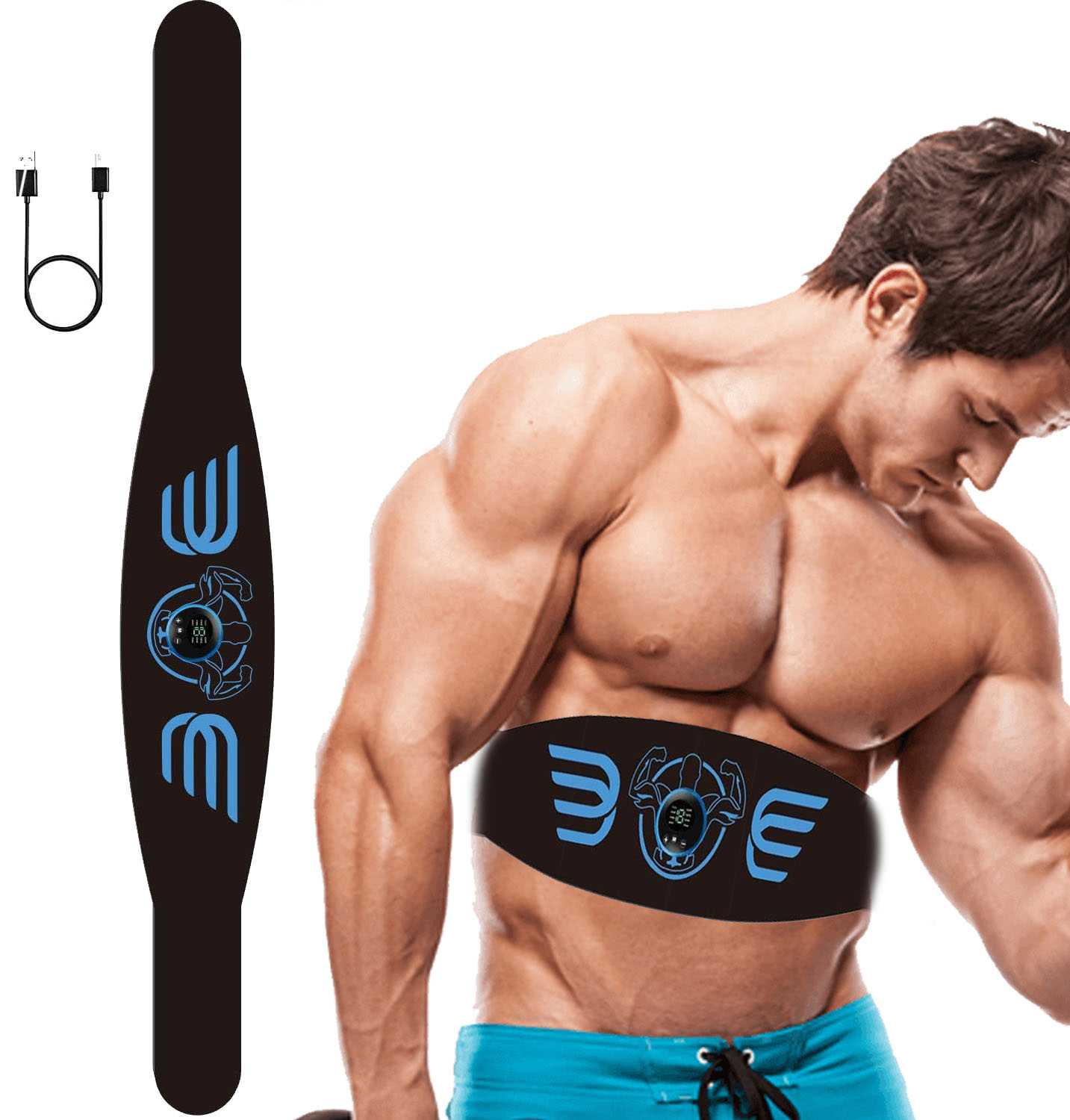 COODAY Electrostimulateur Musculaire,Ceinture Abdominale Electrostimulation, 6 Modes 9 Niveaux pour Stimulateur Musculaire Femme Homme Entraînement Abdominal Rechargeable