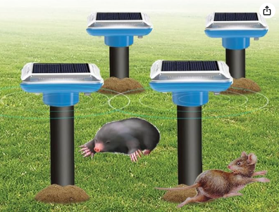 Lot de 4 répulsifs solaires Anti-Taupes - Répulsif Contre Les Taupes - Répulsif Contre Les campagnols - Répulsif à ultrasons