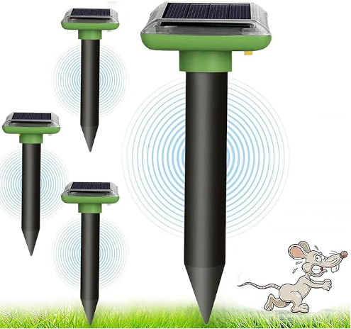HENESE Répulsif Anti-Taupes Vibrations-Lot de 4,Fréquence Variable 400-1000 Hz,IP66 Imperméable,dissuasif Efficace Contre Les Taupes,Les Souris,Les Fourmis