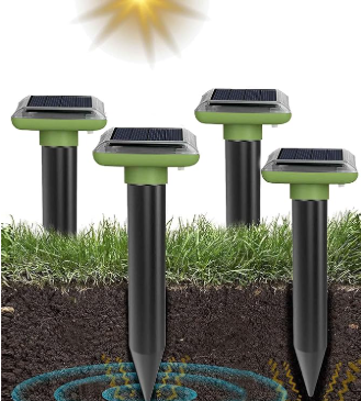 Lot de 4 répulsifs solaires Anti-Taupes - Répulsif Contre Les Taupes - Répulsif Contre Les campagnols - Répulsif à ultrasons