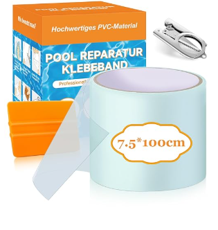 Kit Reparation Piscine, 7.5x100cm Rustine Piscine sous l'eau, PVC Réparation Liner Piscine Imperméable, Patch Piscine Ruban Adhésif Tubulaire pour Piscine, Spa Gonflable, Matelas Gonflable