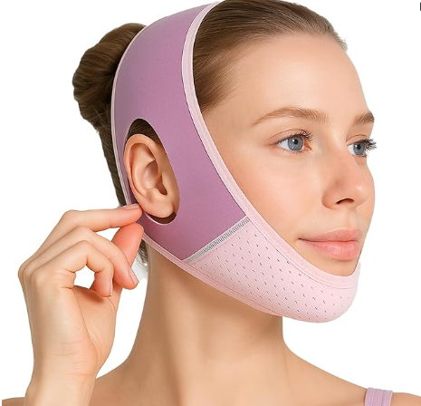 Masque Amincissant Réutilisable pour le Visage, Bande Lifting V-Line Raffermissante, Soin Anti-Relâchement, Réducteur de Double Menton, Pour Peau Tombante et Contour Redéfini-Violet