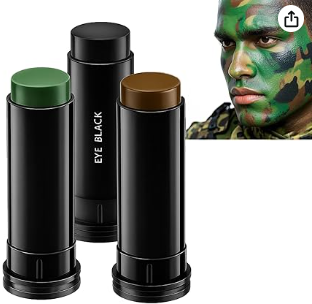 Kit de Peinture Camouflage Visage 3 Couleurs – Maquillage Tactique Noir, Brun, Vert – Stylo de Camouflage pour Le Visage Stylo Tactique, Maquillage Bodypainting