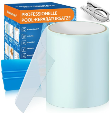 AQhui Rustine Piscine, Kit Reparation Spa Gonflable, PVC Scotch Piscine Waterproof 10cm x 250cm, Ruban Adhésif pour La Réparation de sous l'eau S'applique à La Pataugeoire