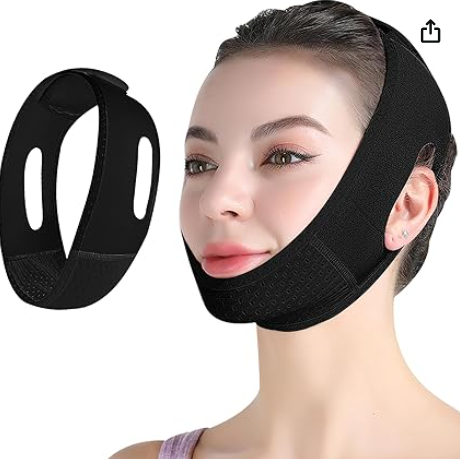 Masque Visage Raffermissant en Forme de V Noir - Confortable et Réutilisable, Design Ergonomique pour Contour du Visage