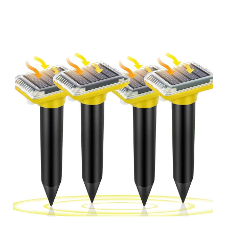 Repousse-Taupes Solaire à ultrasons, Kit Anti-Taupes 4 pièces, Combinaison de Vibrations solaires et d'ultrasons Anti-Taupes, Repousse-Taupes Solaire étanche IP66 (carré)