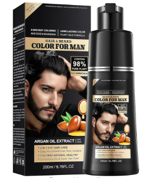Noir Shampoing Colorant, Black Hair Dye Shampoo 3 in 1, Shampooing Teinture Cheveux Blancs,Shampoing colorant pour cheveux gris 200ML