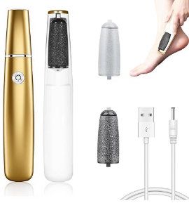 Rasoir Electrique pour Pieds Professionnel, Set avec Rouleau Rotatif 360° et Design Étanche - Pédicure pour Peaux Sèches, Talons Fissurés et Callosités, Doré