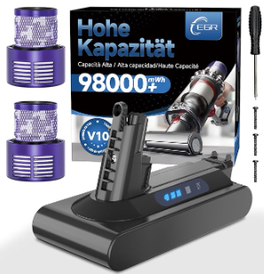 EGR Améliorée V10 Batterie Compatible pour Dyson V10 Animal V10 Absolute V10 Motorhead V10 Fluffy V10 Total Clean SV12 Aspirateur Batterie avec 2 Filtres et 3 Vis (Non Applicable à SV10)
