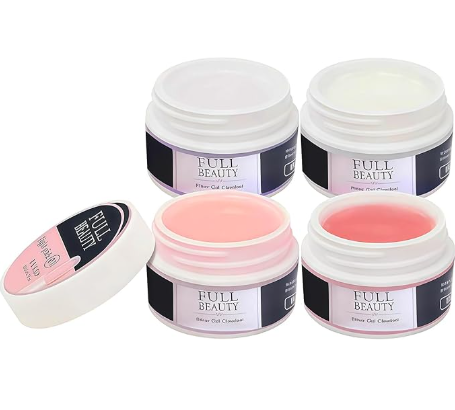 4 Gels UV pour Ongles 15ml, Gel de Construction pour Extension et Modelage, Transparent, Blanc, Rose Clair et Beige