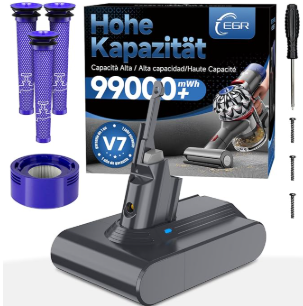 EGR Améliorée V7 Batterie Compatible pour Dyson V7 Motorhead/Animal/Trigger/Fluffy/Absolute/Car+Boat SV11 Aspirateur Batterie avec 4 Filtres et 3 Vis