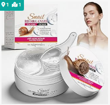 60 Pads Contour des Yeux au Filtrat de Sécrétion d'Escargot & Acide Hyaluronique – Soin Hydratant Anti-Âge aux Cernes, Poches & Rides – Avec Collagène pour des Yeux Repulpés et Rafraîchis