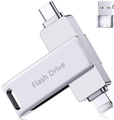 Clé USB pour iPhone 512 Go(sans APP), Certifiée MFi Cle USB iPhone Stockage Externe, USB C Photo Stick, Memoire USB 3.0 Lightning Flash Drive pour iPhone/iPad/OTG Android/Mac/PC, Argent