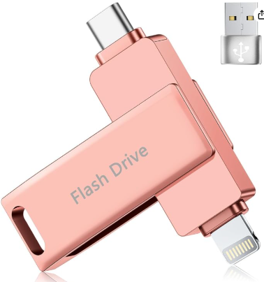 Clé USB pour iPhone 512 Go(sans APP), Certifiée MFi Cle USB iPhone Stockage Externe, USB C Photo Stick, Memoire USB 3.0 Lightning Flash Drive pour iPhone/iPad/OTG Android/Mac/PC, Rose