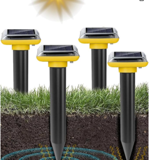WUGEIN 4X Répulsif Anti Taupes,Solaire,Ultrason,ultrasons borne pour Taupes,Serpents campagnols Gophers et Autres Répulsif