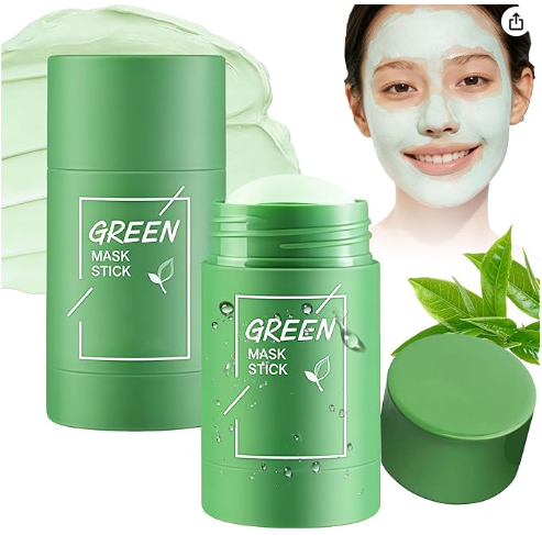 Lot de 2 masques à thé vert - Bâton d'argile verte pour un nettoyage en profondeur et un affinement des pores - Masque de visage au thé vert pour un nettoyage en profondeur - Masque à l'argile