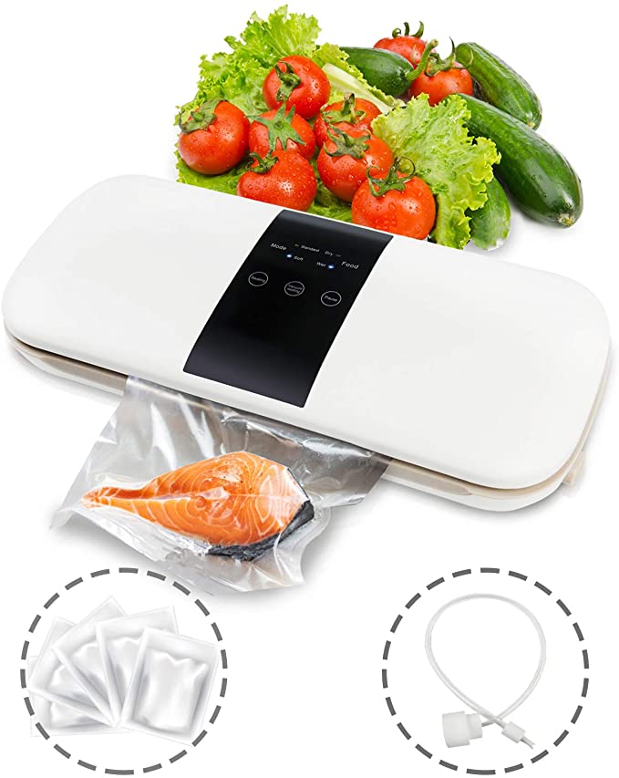 Machine Sous Vide, Appareil de Mise Sous Vide Alimentaire Automatique avec 5 Sac Sous Vide Alimentaire et 1 Tuyau D'aspiration pour Aliments, Viandes, Légumes, Fruits - 120W