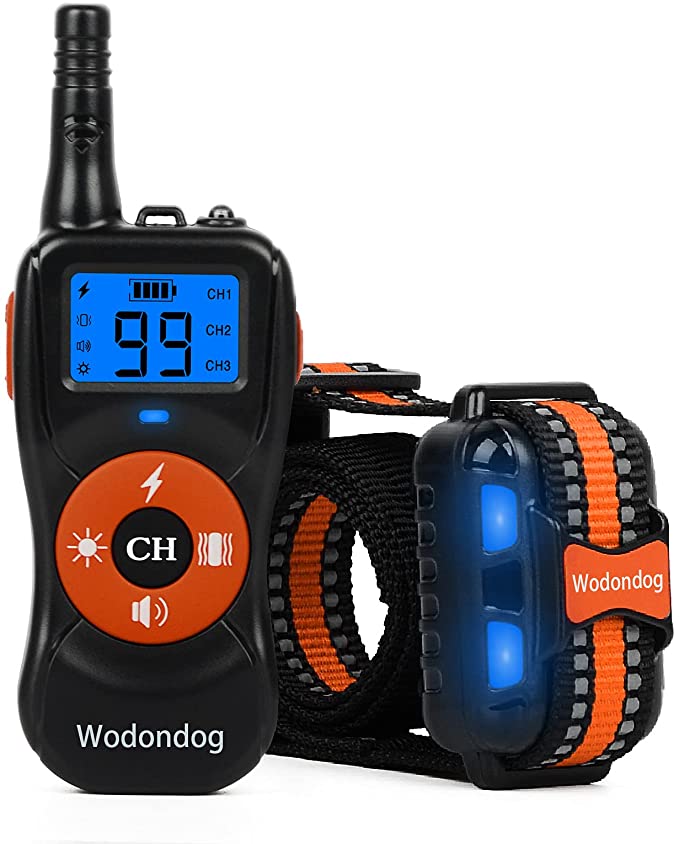 Wodondog Collier de Dressage pour Chiens, Collier Electrique pour Chien Étanche avec Modes Vibration, de Son et Choc Statique, Télécommande 800M