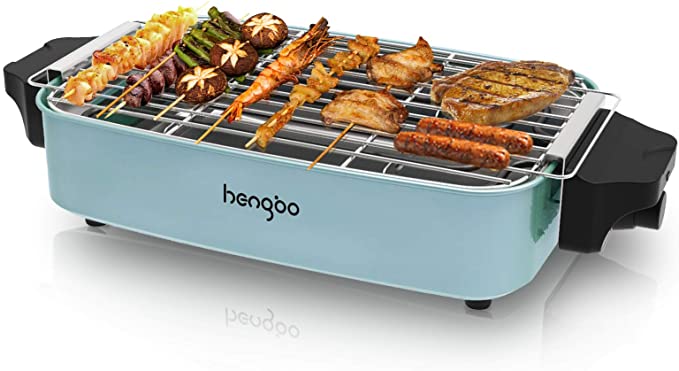Grills Électriques Barbecue Électrique de Table pour 4-6 Personnes, BBQ Electrique Sans Fumé Utilisation en Intérieur, 260℃ Thermostat, 1800W, Vert