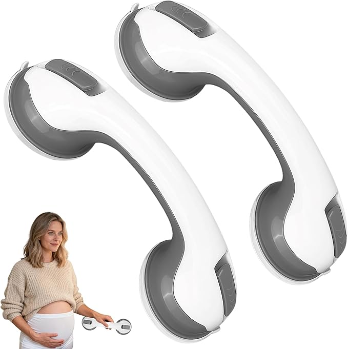 Lot de 2 poignées d'appui à ventouse pour douche et baignoire, sans perçage, capacité de charge maximale 110 kg, poignée antidérapante de 30 cm, pour personnes âgées, gris