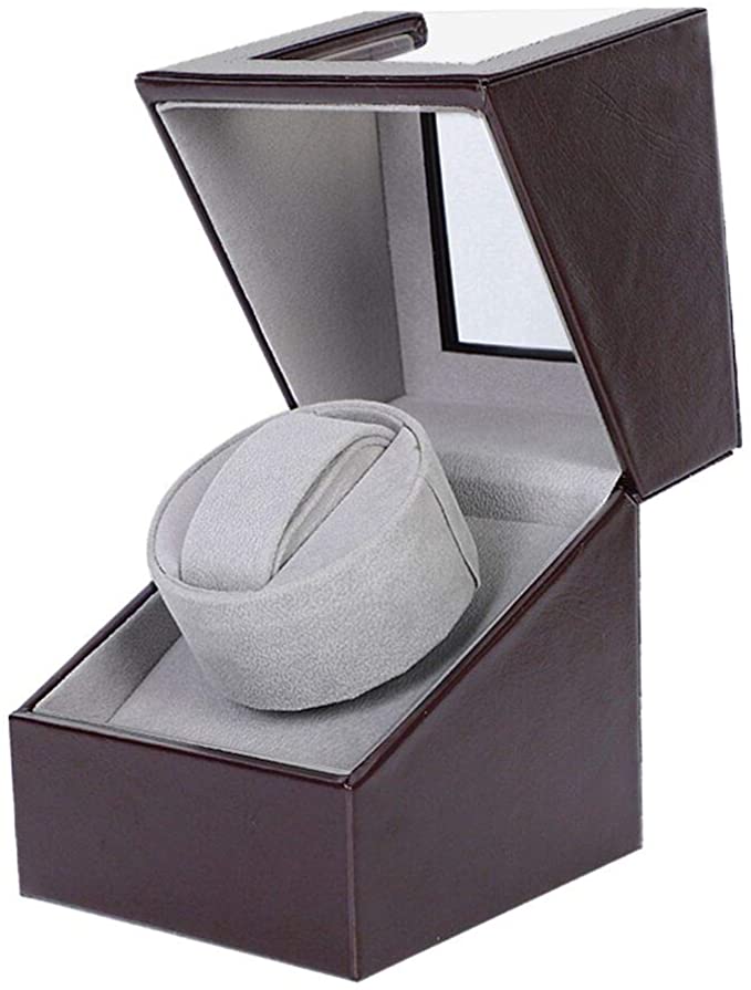 Remontoir Montre Automatique Boîte Cuir Vitrine Acrylique Rotation Silencieux Cadeau pour 1 Montre