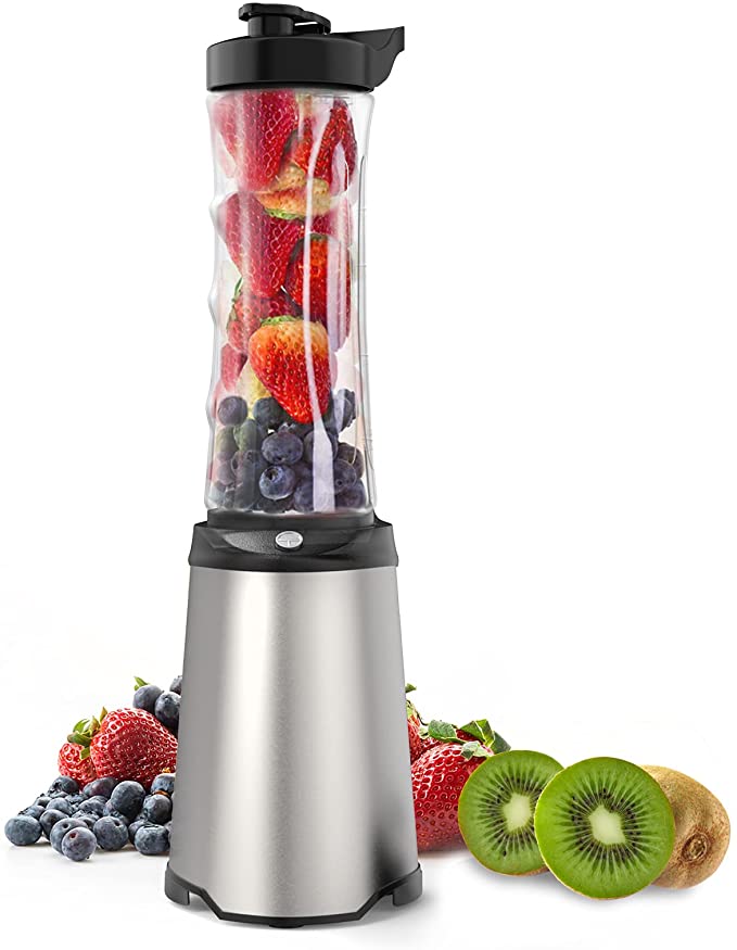 HengBo Blender Smoothie, Mixeur Blender avec une Bouteille de Tritan sans BPA de 600 ml, Convient pour les Smoothies, Milk-shake, les Jus, 4 Lames en Acier Inoxydable, 350W