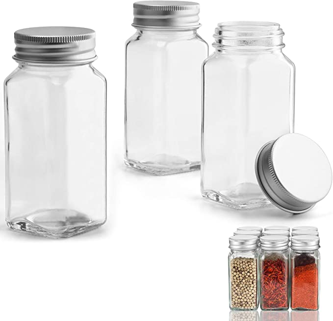 Aitsite Bocaux à Épices en Verre 120ml, Pot à Épices de Lot de 12 Pièces avec Couvercle à Vis, Brosse à Nettoyage, Étiquettes, Stylo, Entonnoir Caoutchouc et Tamis.