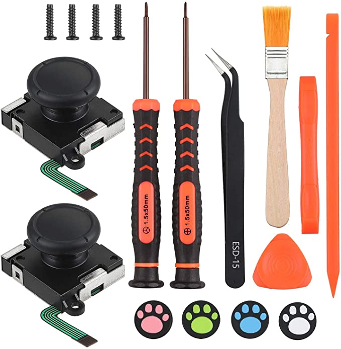 Stick Analogique de Remplacement Joystick 3D pour Manette Joy-Con de Nintendo Switch avec 4 Capuchons de Stick Analogique,Outils de Réparation,Compatible avec les versions antérieures à 9.0.03