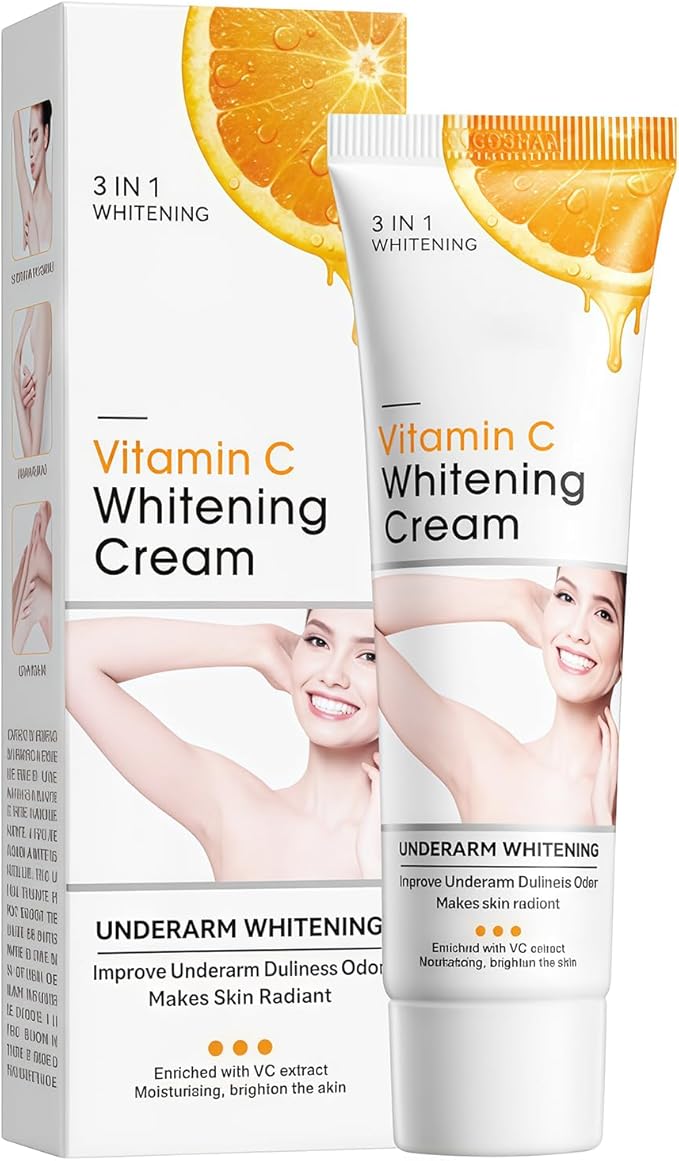 HOUSN Vitamine C Creme Eclaircissante, Crème Blanchissante pour Aisselles, Coudes, Genoux - Creme Decolorante Corps pour Éclaircissement, Hydratation, Légère et Portable