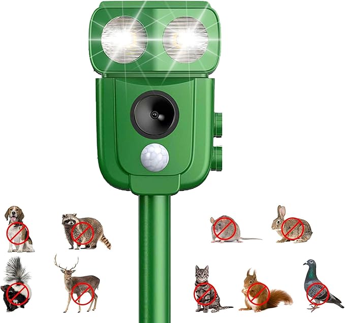 Répulsif pour Chats, répulsif à ultrasons à énergie Solaire IP66 étanche à fréquence réglable pour éloigner Les Animaux, 5 Modes réglable, répulsif pour Animaux à ultrasons