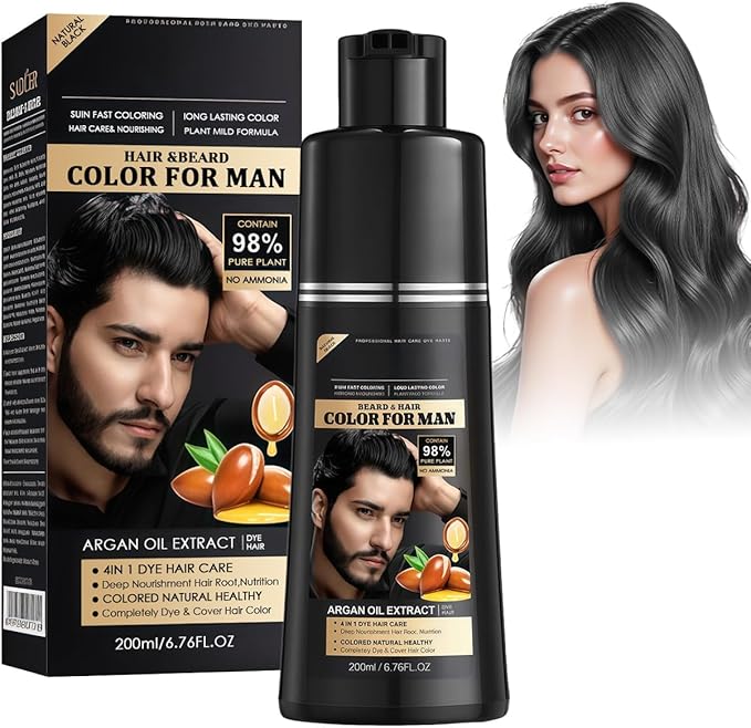 Shampoing Colorant Noir, Shampooing Teinture Instantanée pour Cheveux,Soin Et Teinture,200ml