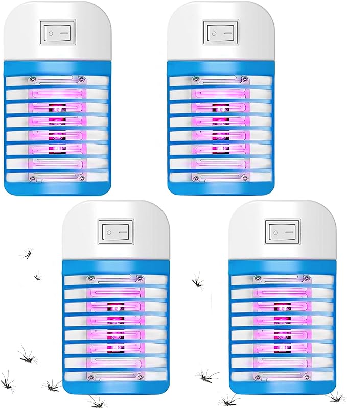 Lampe Anti Moustique Lot de 4 - Lampe UV, Tue Mouche Eléctrique, Tueur d'Insectes Electrique, Destructeur de Mouches, Anti-Moustique Intérieur, Piège à Mouches Efficace