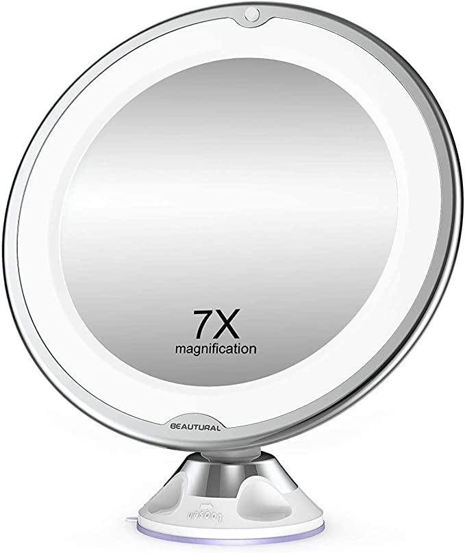 Miroir Grossissant 7X de Maquillage Éclairé par LED