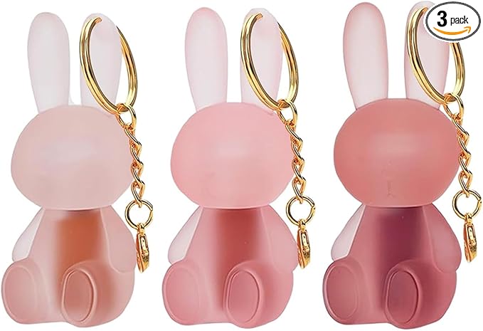 Coffret de 3 Rouges à Lèvres Mats Lapin avec Porte-clés, Texture Veloutée, Longue Tenue et Waterproof, Cadeau Maquillage de Pâques pour Femmes et Filles
