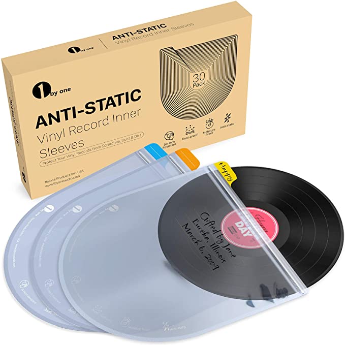 30 Pochettes Intérieures pour Disques Vinyles, Pochettes pour Disques Vinyle Antistatiques et Sans Acide, Housses de Protection à Fonds Ronds pour Disques 12”
