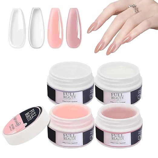 4x15ml Gel de Construction pour Ongles en Gel,Gel UV pour Extension d'Ongles & Modélisation,Gel Acryl pour Ongles,Gel de Couleur,Gel de Scellement & Gel de Base,Blanc,Nude,Rose,Transparent