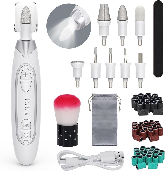 PELCAS Ponceuse Ongles Électrique 45 000 RPM | Kit Manucure Pédicure Sans Fil avec LED, 5 Vitesses, pour Ongles Épais, Ongles des Pieds, Gel, Acrylique et Naturels